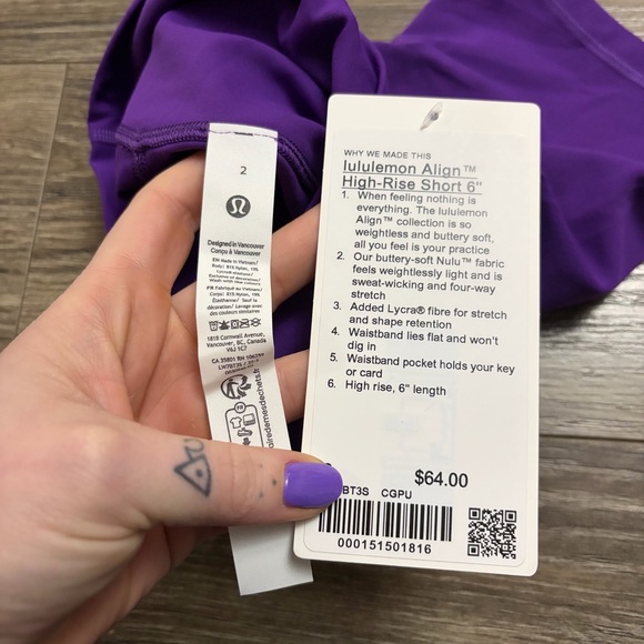 NWT Lululemon Align High-Rise Short 6" (College Purple) Size 2 - Picture 2 of 6